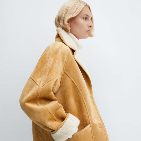 Mango shearling lined coat with buttons S - Picture 10 of 10